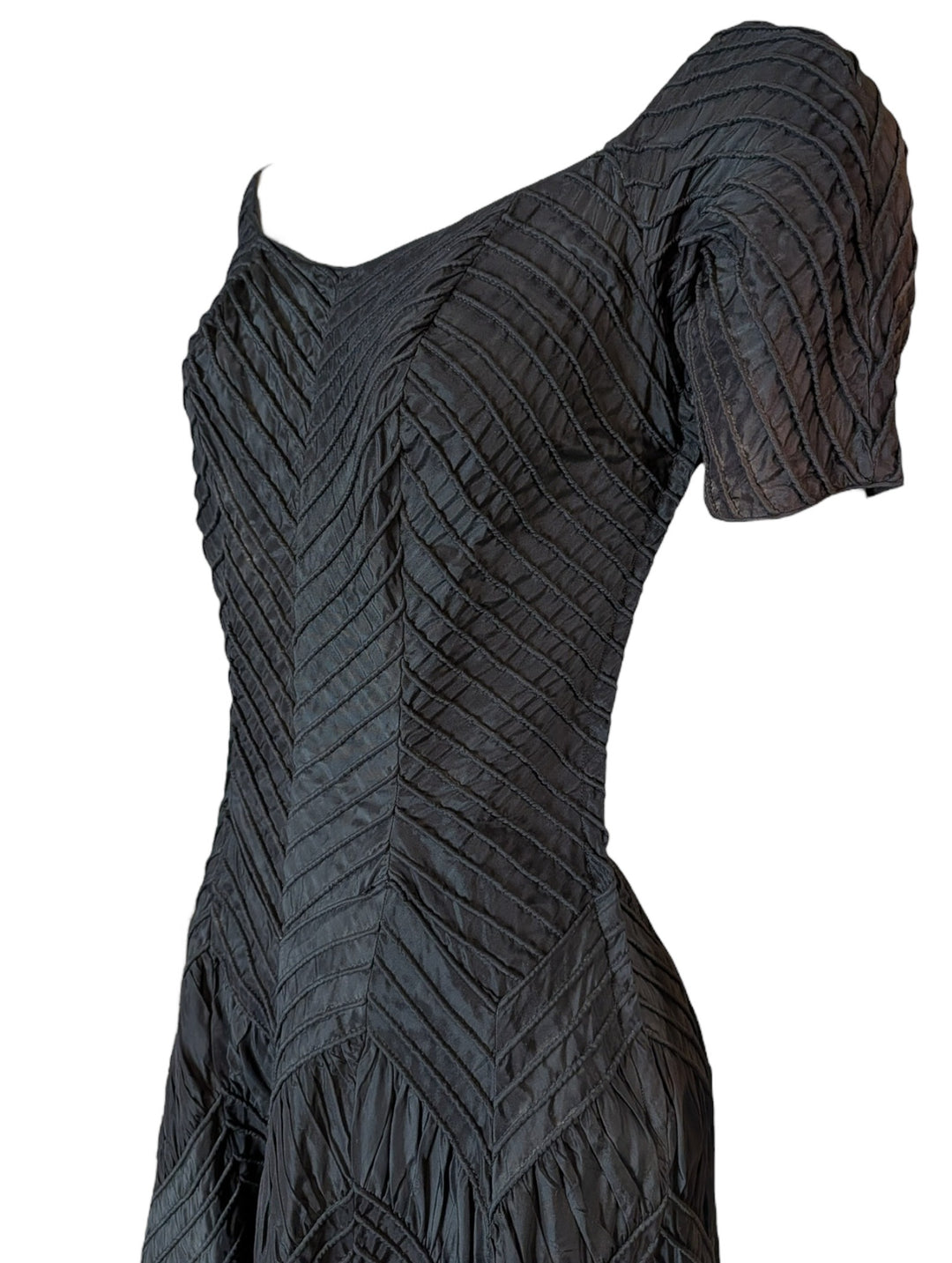 1940s Ciel Chapman Black Corded Chevron Dress