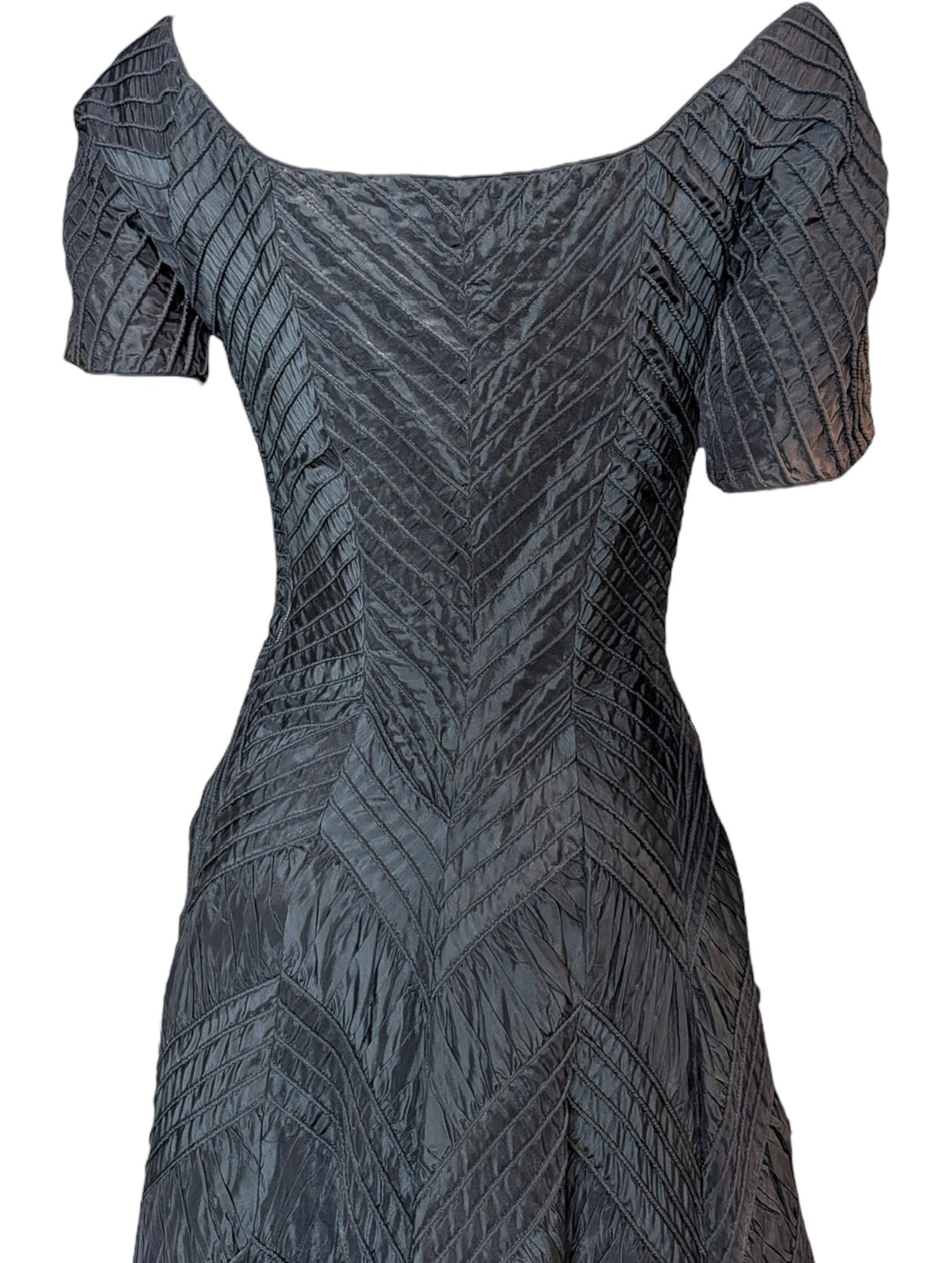 1940s Ciel Chapman Black Corded Chevron Dress