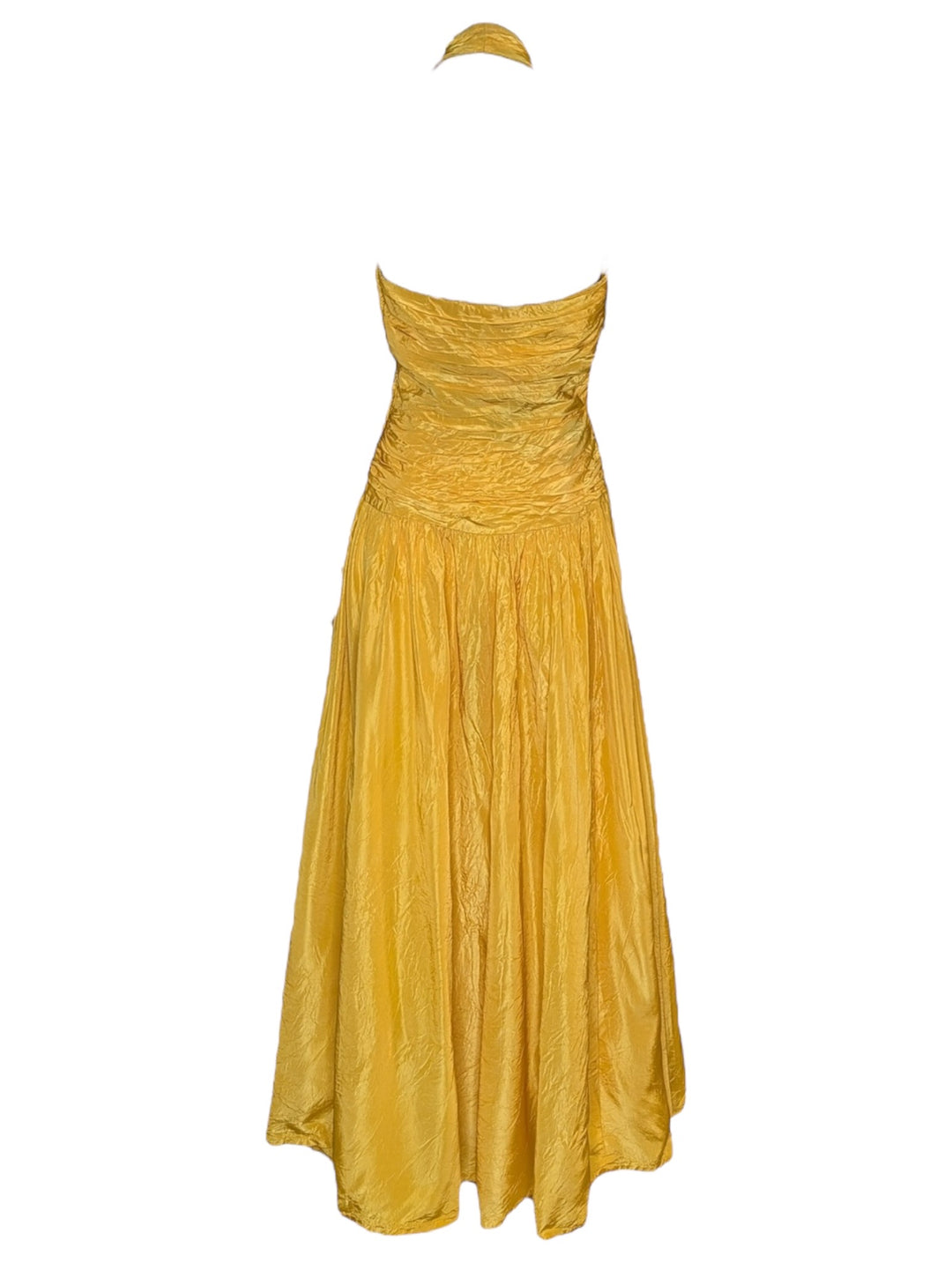 Late 1950s Tangerine Mustard Ruched Halter Ballgown