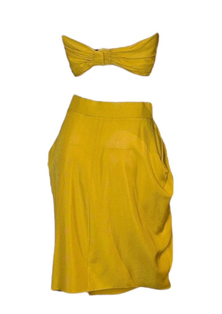 Early 1990s Donna Karan Yellow Silk Two-Piece Set