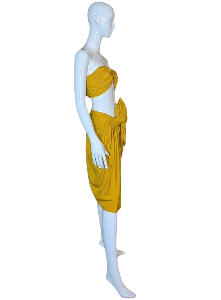 Early 1990s Donna Karan Yellow Silk Two-Piece Set