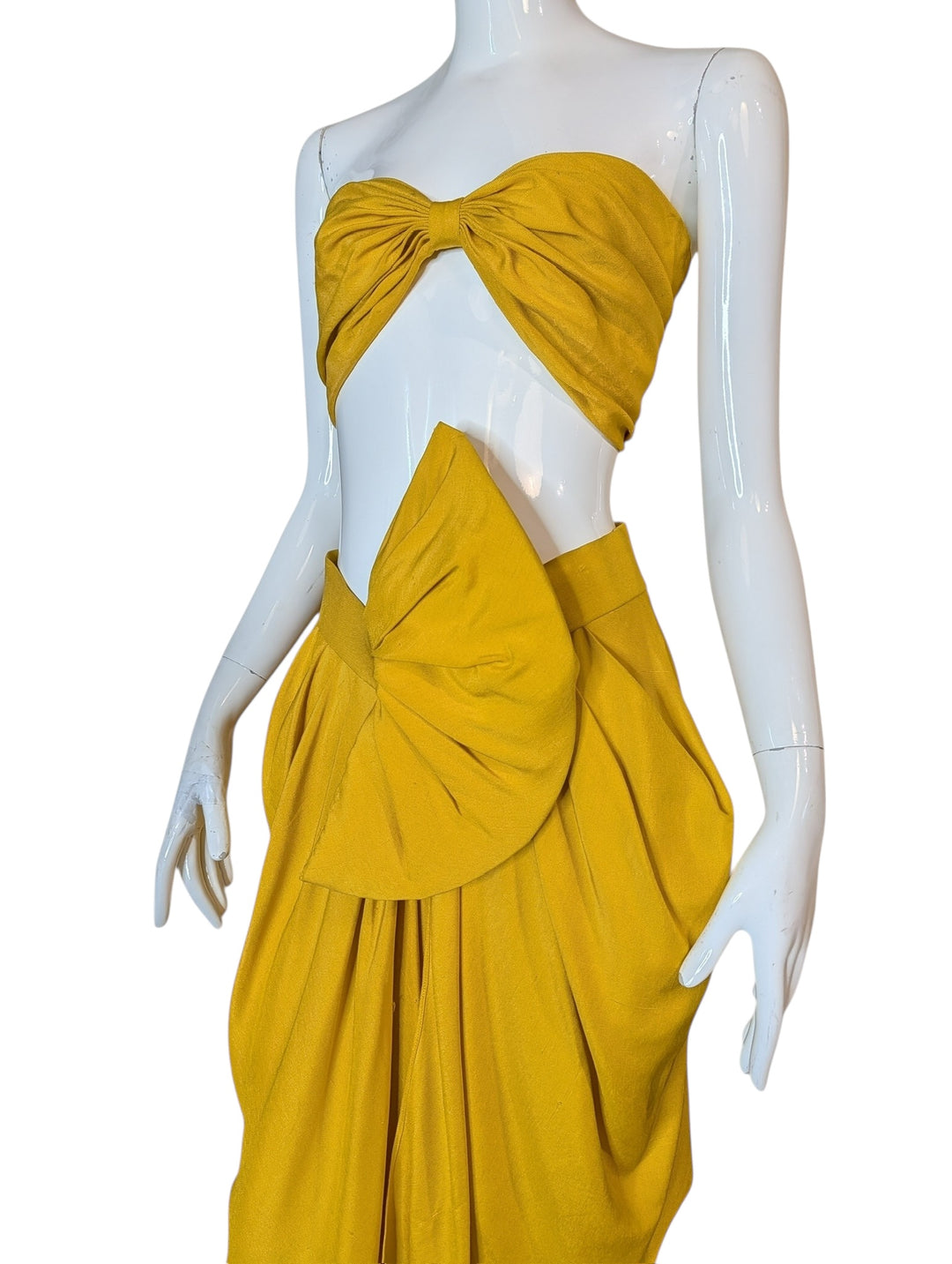 Early 1990s Donna Karan Yellow Silk Two-Piece Set