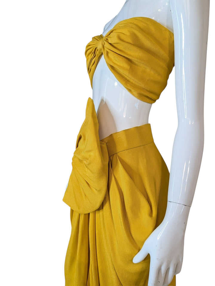 Early 1990s Donna Karan Yellow Silk Two-Piece Set
