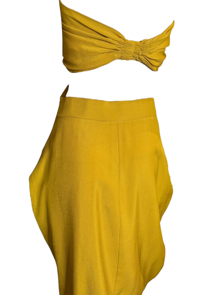 Early 1990s Donna Karan Yellow Silk Two-Piece Set