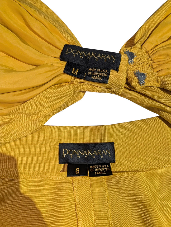 Early 1990s Donna Karan Yellow Silk Two-Piece Set
