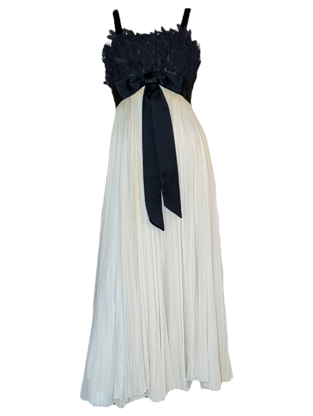 1960s Evelyn Byrnes Silk Chiffon Gown with Feather Appliqué Bust
