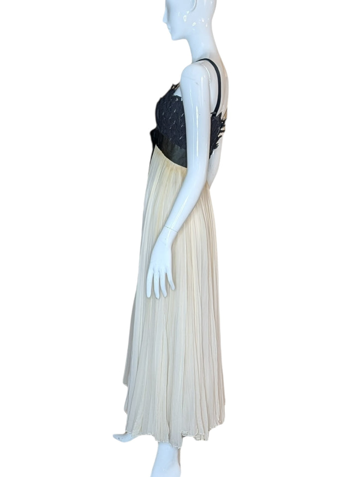 1960s Evelyn Byrnes Silk Chiffon Gown with Feather Appliqué Bust