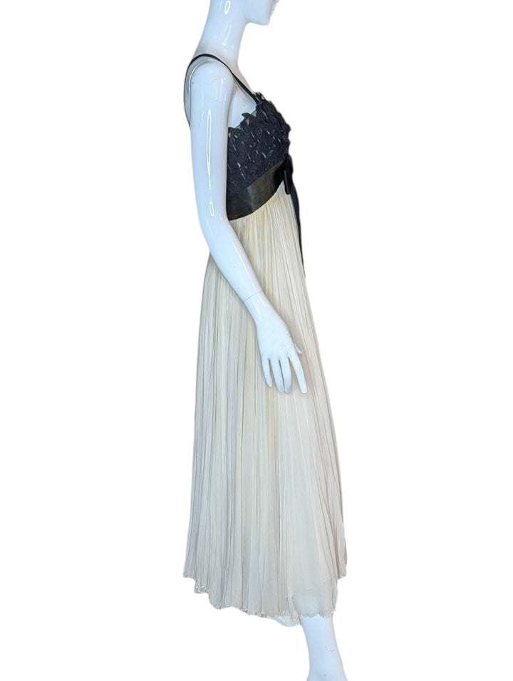 1960s Evelyn Byrnes Silk Chiffon Gown with Feather Appliqué Bust
