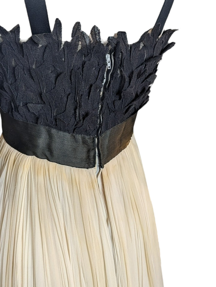 1960s Evelyn Byrnes Silk Chiffon Gown with Feather Appliqué Bust