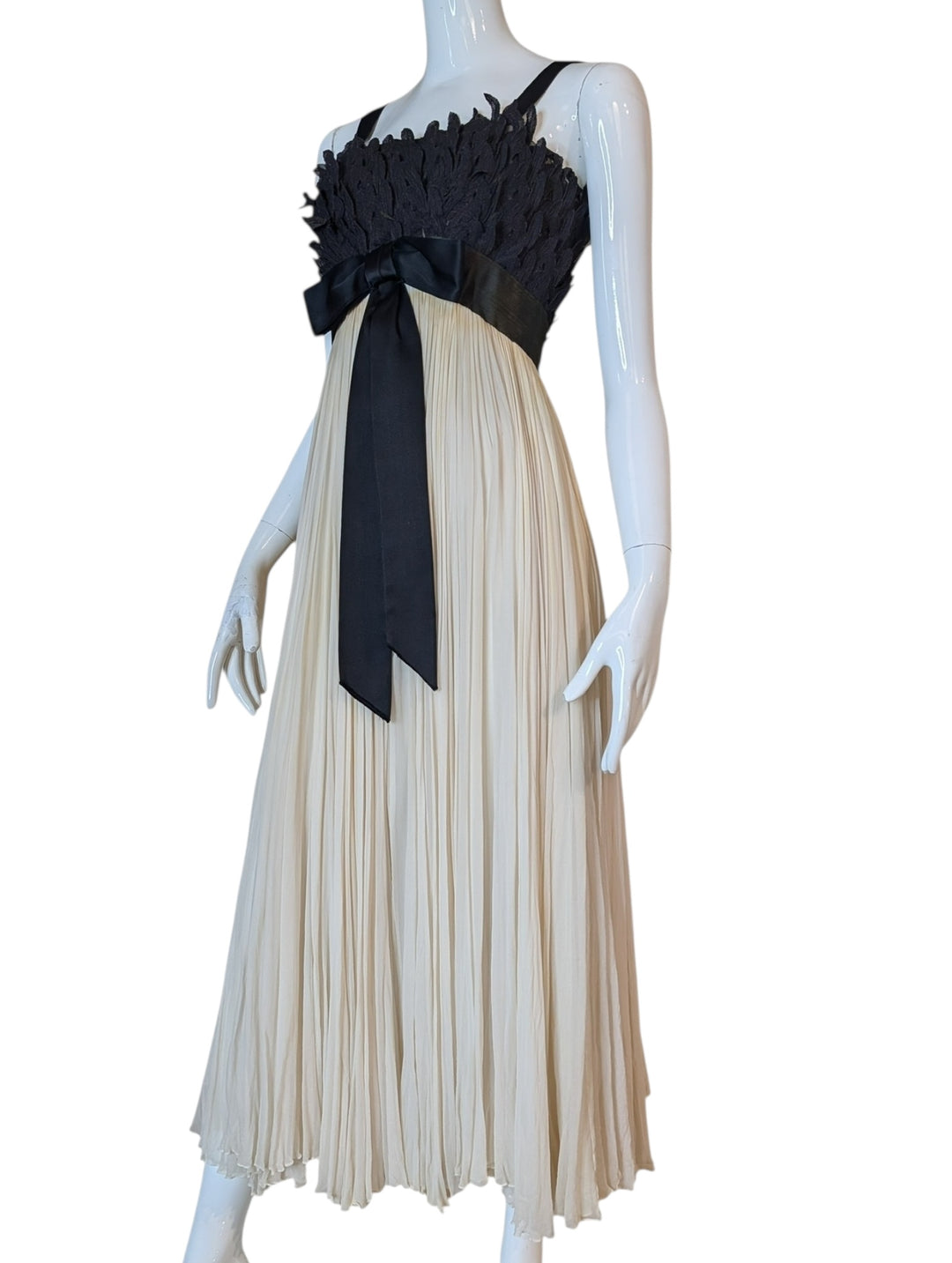 1960s Evelyn Byrnes Silk Chiffon Gown with Feather Appliqué Bust