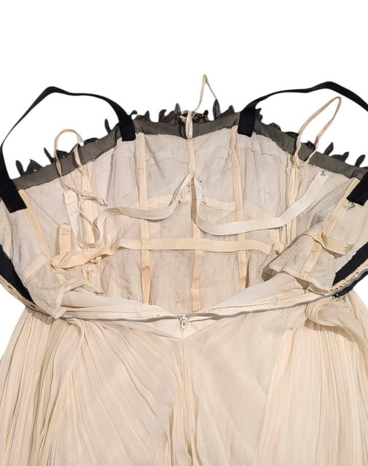 1960s Evelyn Byrnes Silk Chiffon Gown with Feather Appliqué Bust