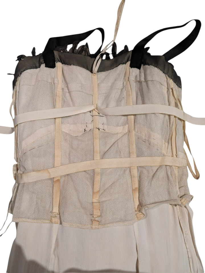 1960s Evelyn Byrnes Silk Chiffon Gown with Feather Appliqué Bust