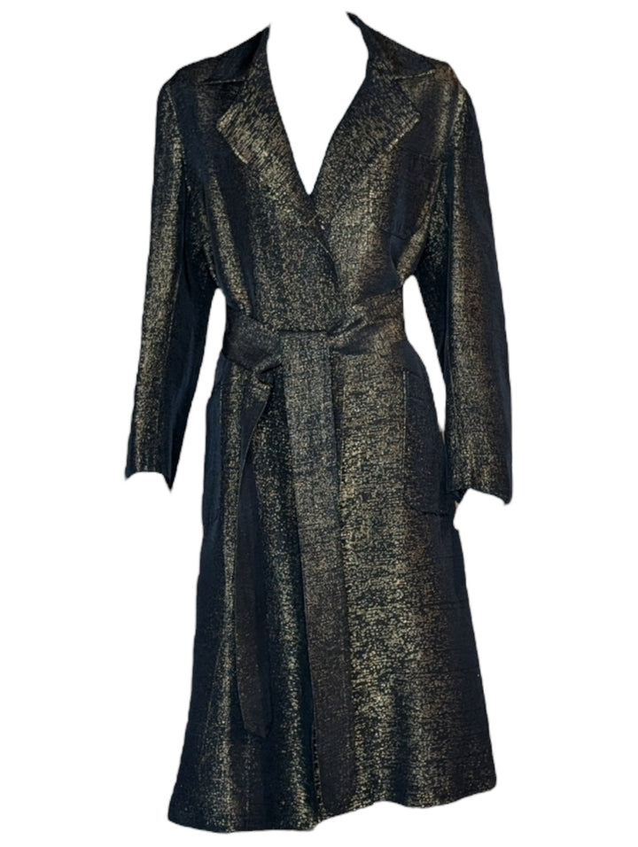 1940s Black & Gold Metallic Wrap Trench Coat