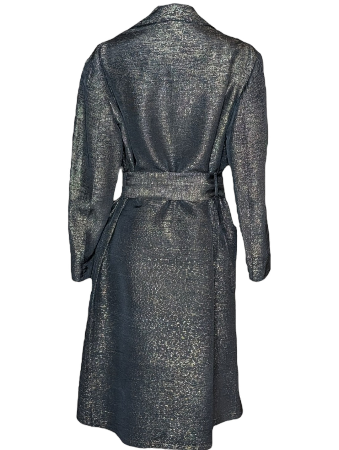 1940s Black & Gold Metallic Wrap Trench Coat