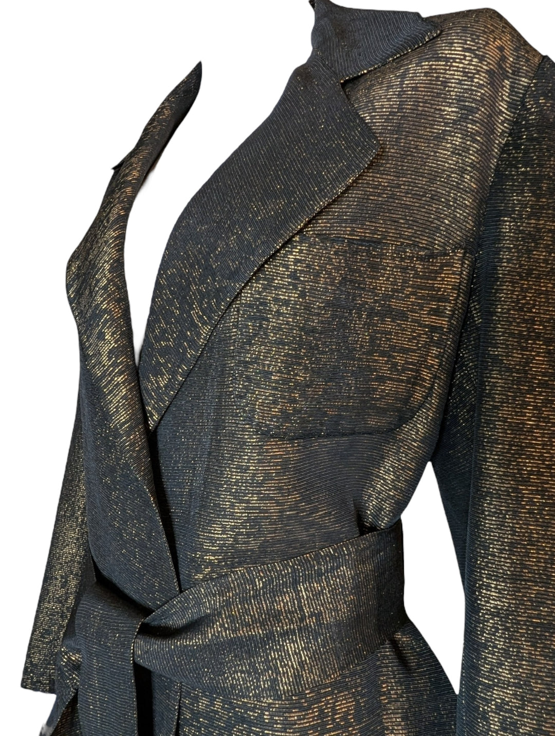 1940s Black & Gold Metallic Wrap Trench Coat