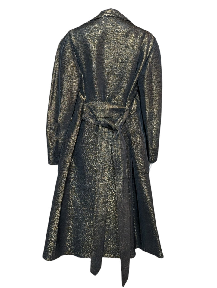 1940s Black & Gold Metallic Wrap Trench Coat
