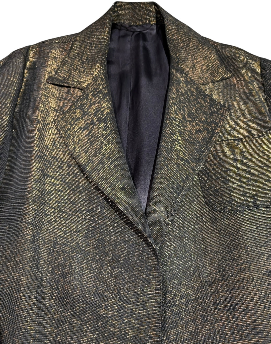 1940s Black & Gold Metallic Wrap Trench Coat