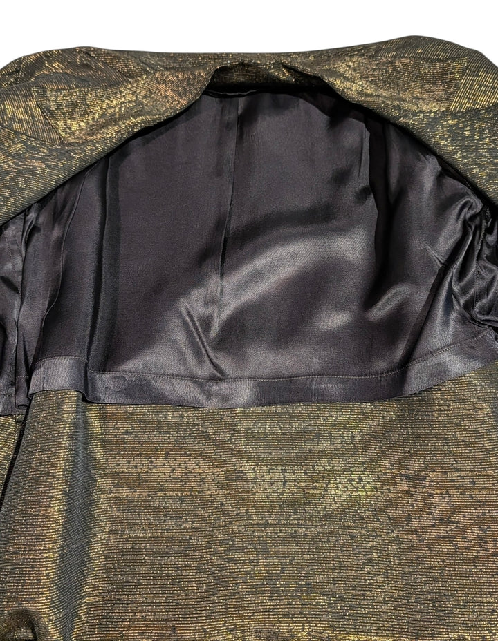 1940s Black & Gold Metallic Wrap Trench Coat