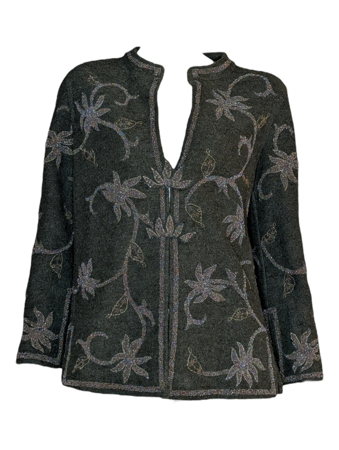 2000 Oscar de la Renta Forest Green Wool Sweater with Couture Beading