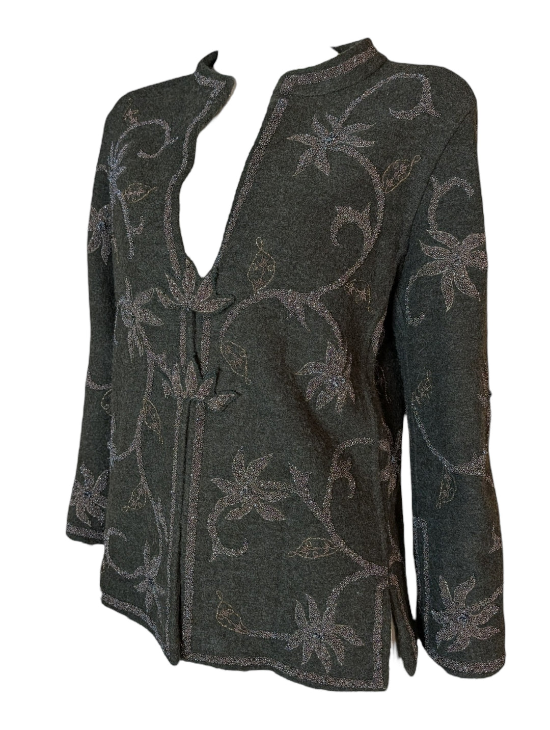 2000 Oscar de la Renta Forest Green Wool Sweater with Couture Beading