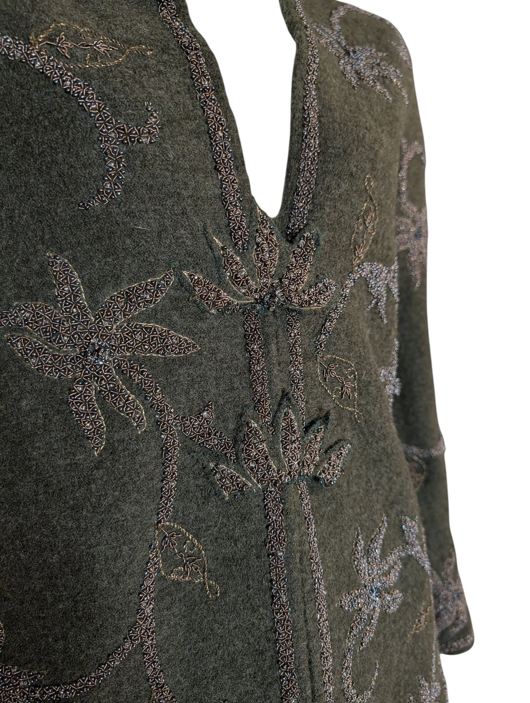 2000 Oscar de la Renta Forest Green Wool Sweater with Couture Beading