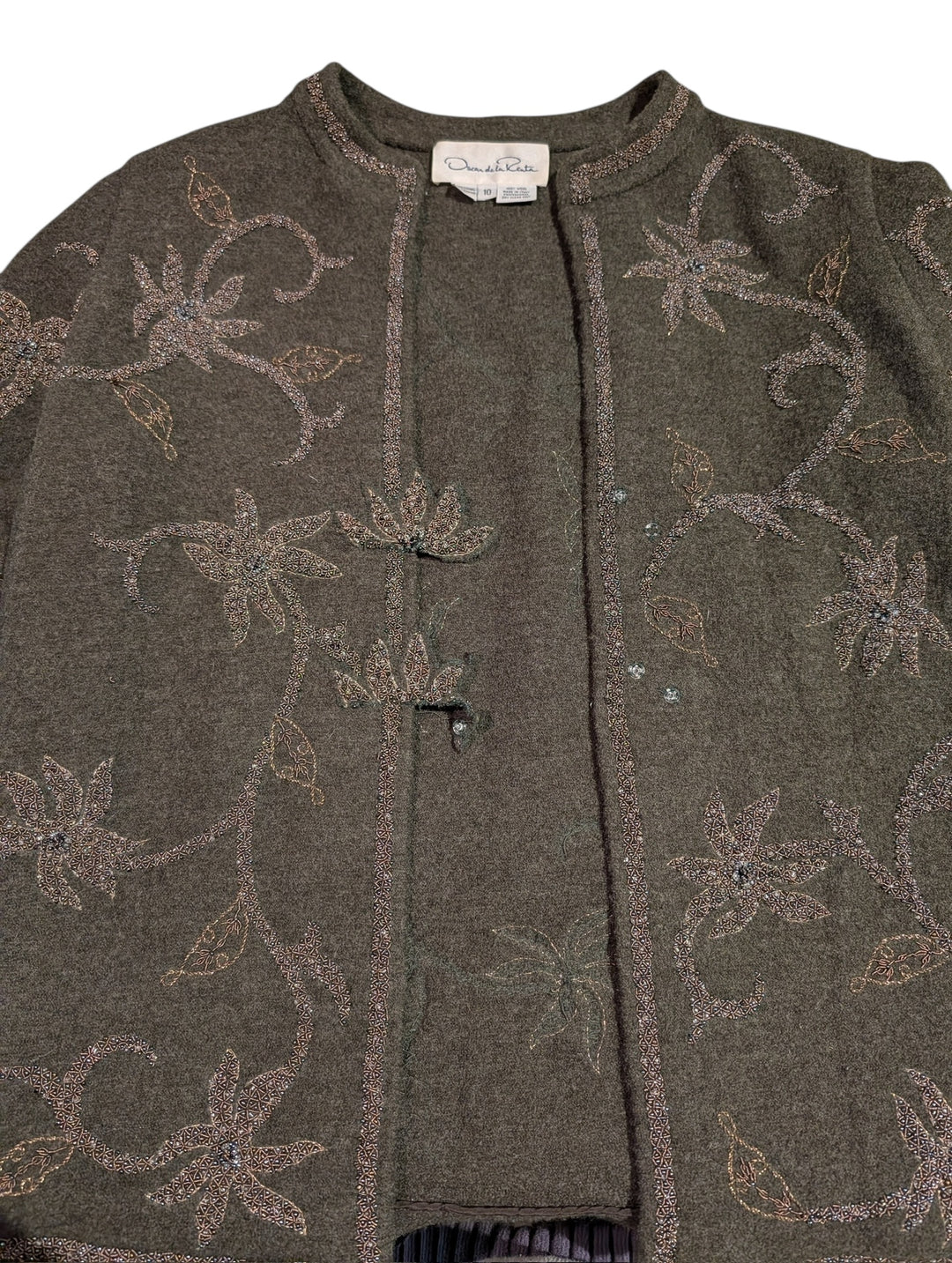 2000 Oscar de la Renta Forest Green Wool Sweater with Couture Beading