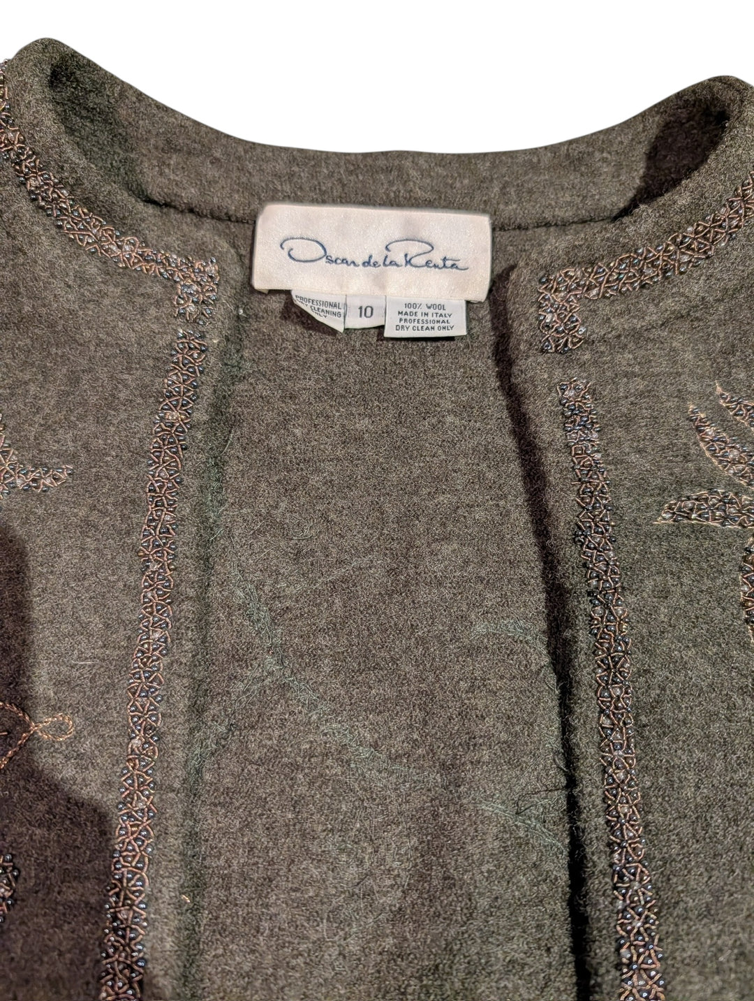 2000 Oscar de la Renta Forest Green Wool Sweater with Couture Beading