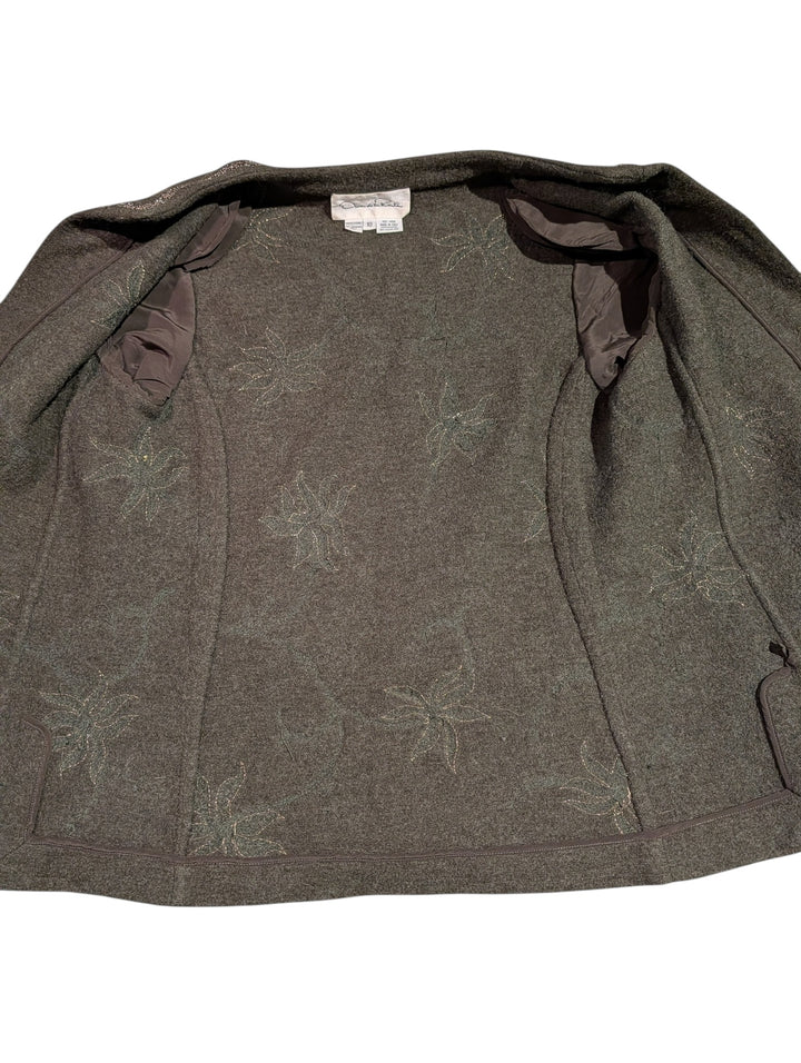 2000 Oscar de la Renta Forest Green Wool Sweater with Couture Beading