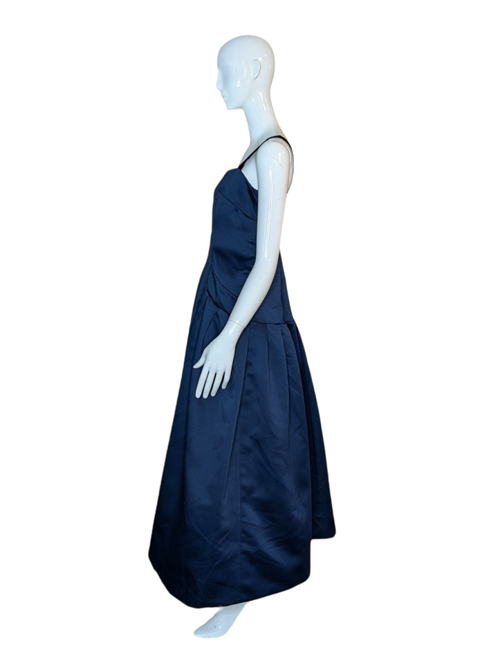 1960s Navy Rayon Drop-Waist Gown with Pockets
