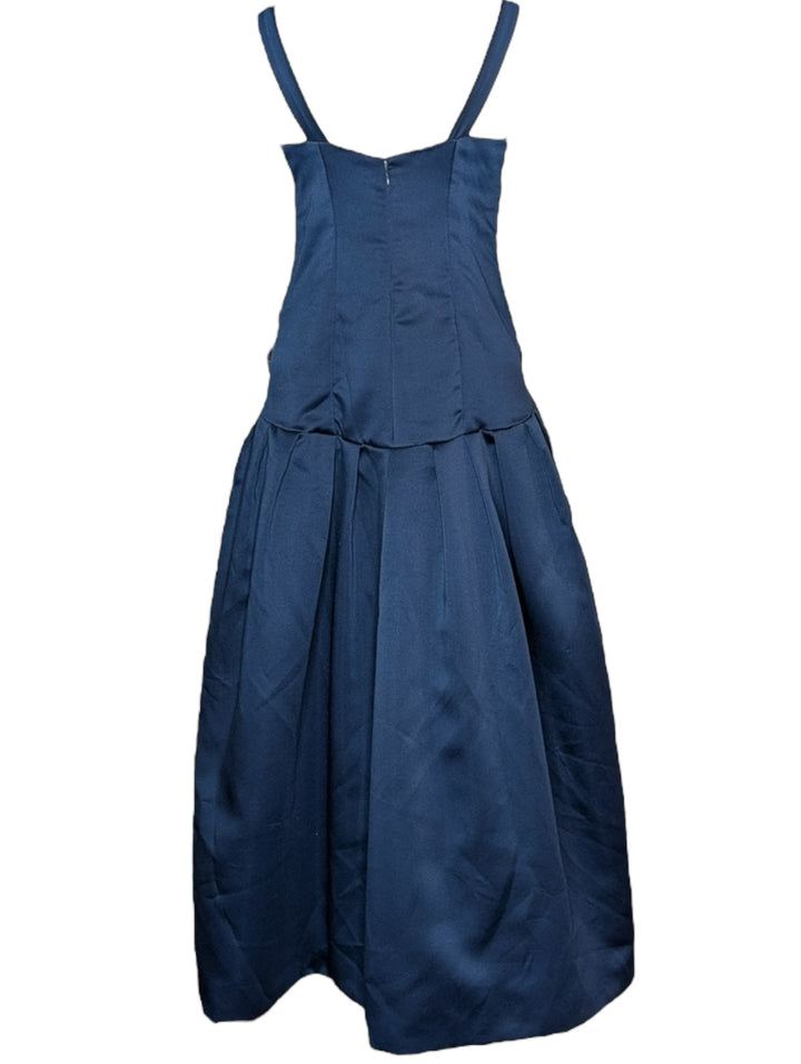 1960s Navy Rayon Drop-Waist Gown with Pockets