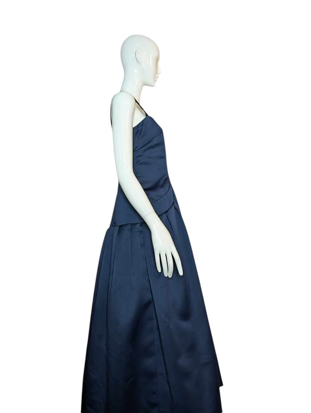 1960s Navy Rayon Drop-Waist Gown with Pockets