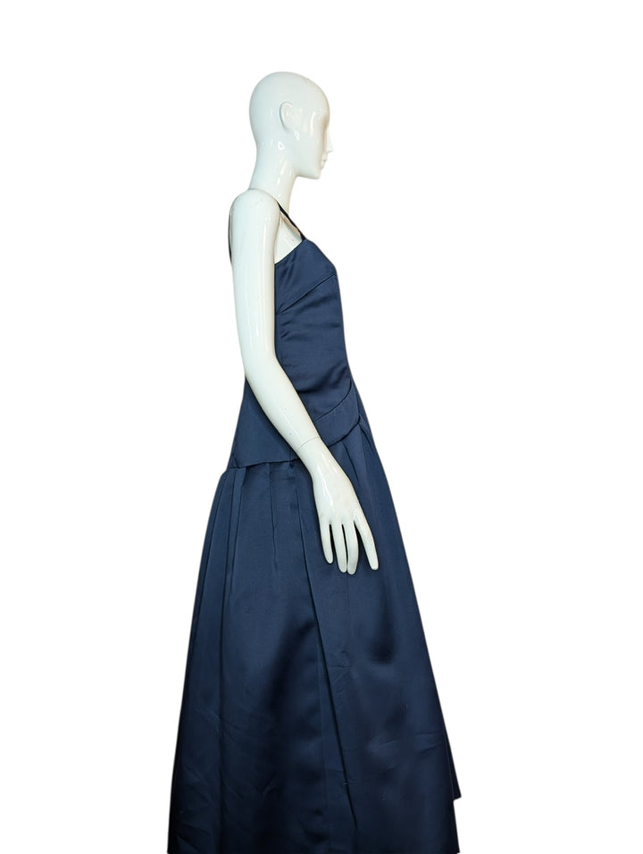 1960s Navy Rayon Drop-Waist Gown with Pockets