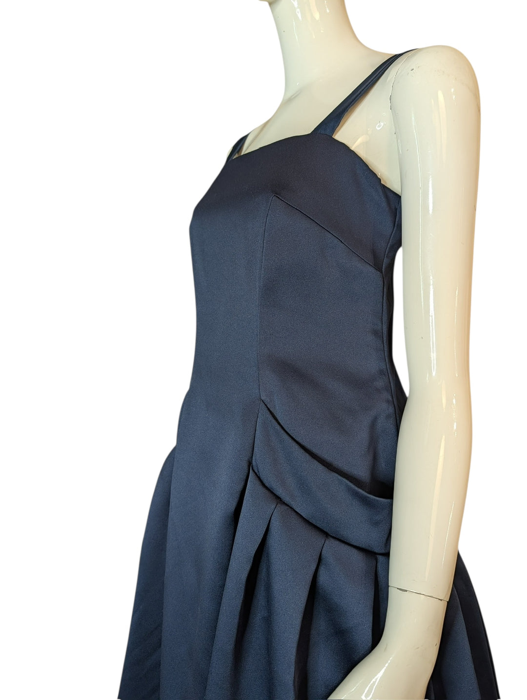 1960s Navy Rayon Drop-Waist Gown with Pockets