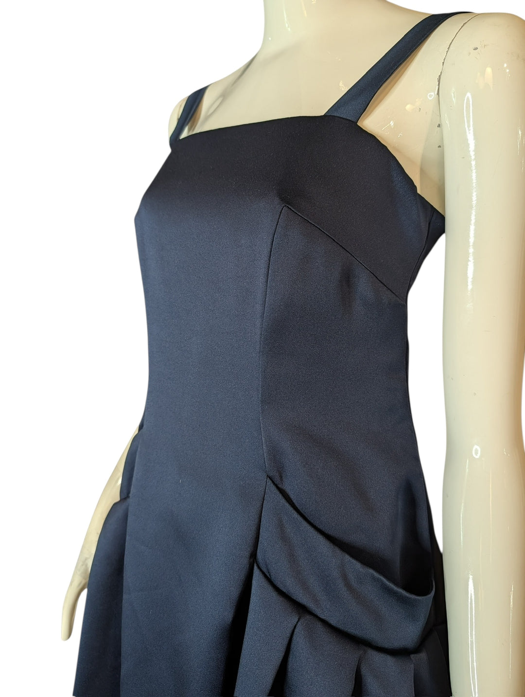 1960s Navy Rayon Drop-Waist Gown with Pockets