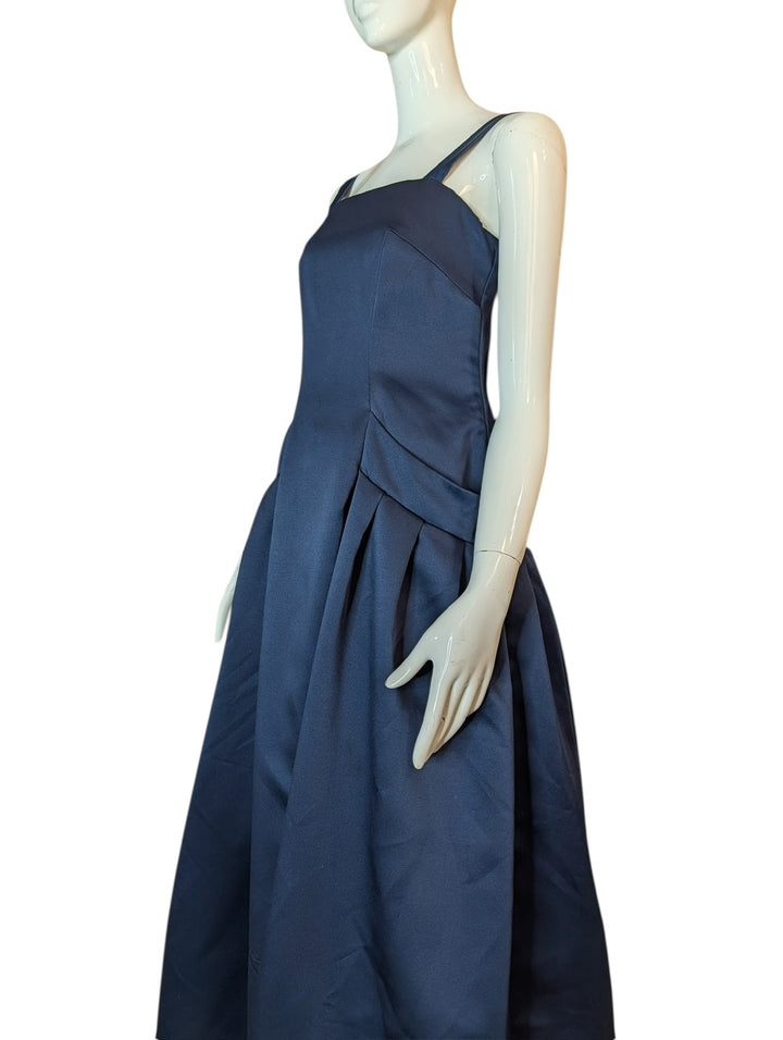 1960s Navy Rayon Drop-Waist Gown with Pockets
