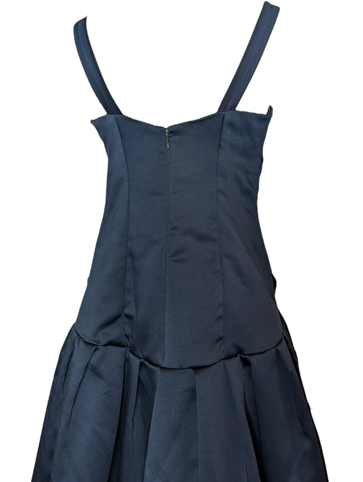 1960s Navy Rayon Drop-Waist Gown with Pockets