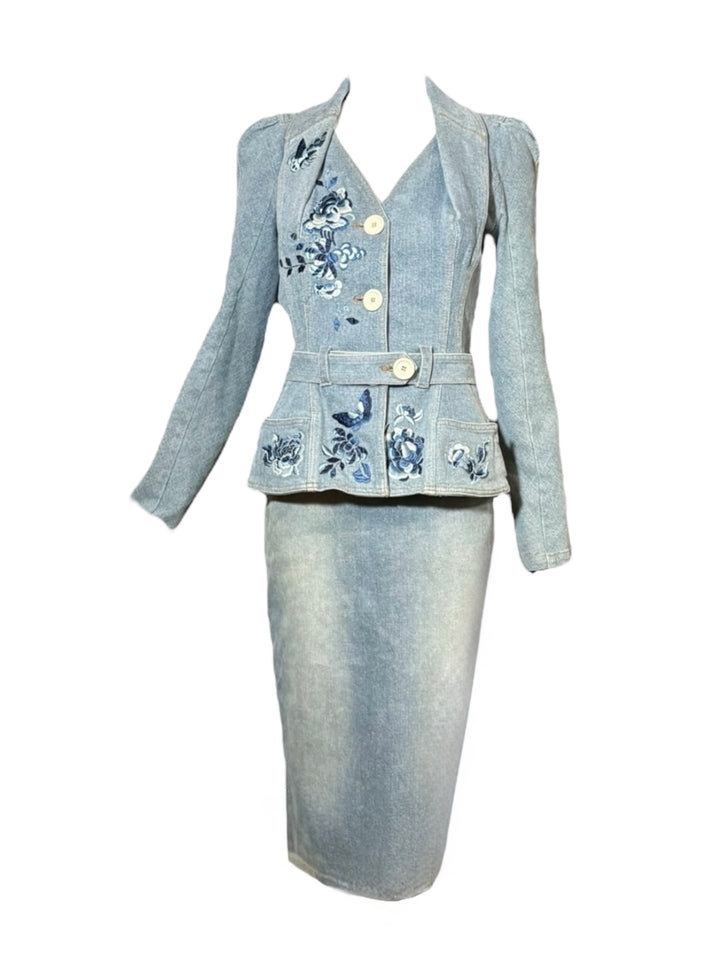 Christian Dior by John Galliano Rare 2005 Embroidered Denim Skirt Suit, Apparel & Accessories, Christain Dior, RERACKED