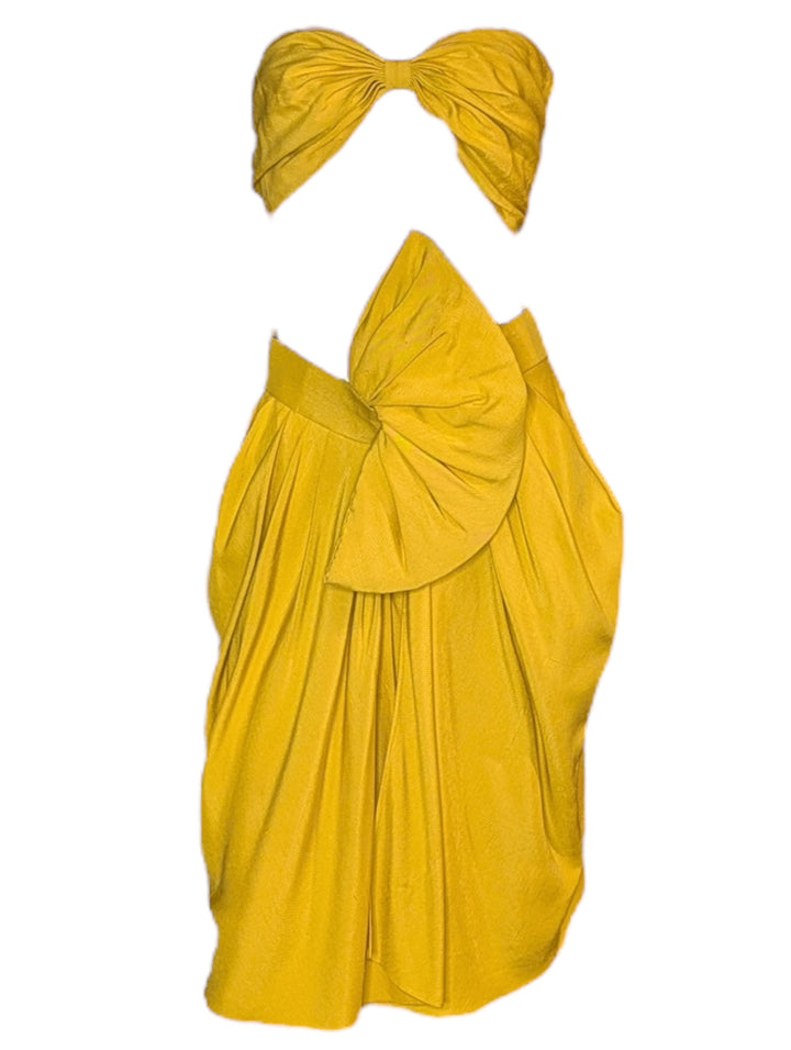 Early 1990s Donna Karan Yellow Silk Two-Piece Set