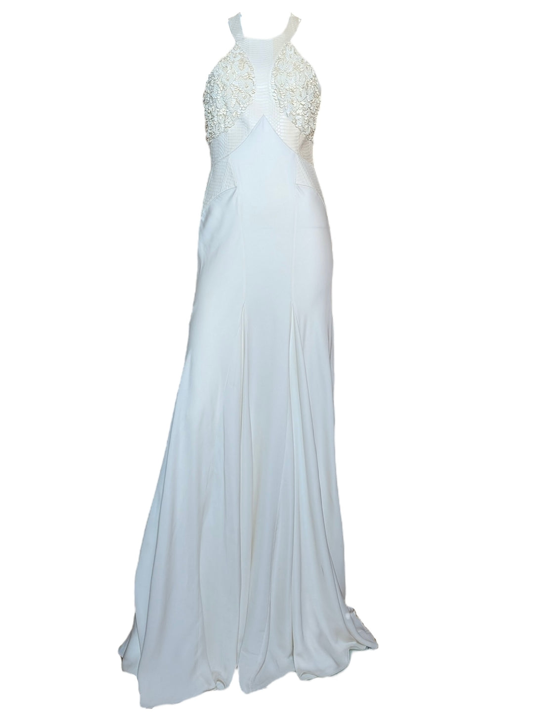 Roberto Cavalli 2010s Beaded Wedding Gown with Snake Leather Panels
