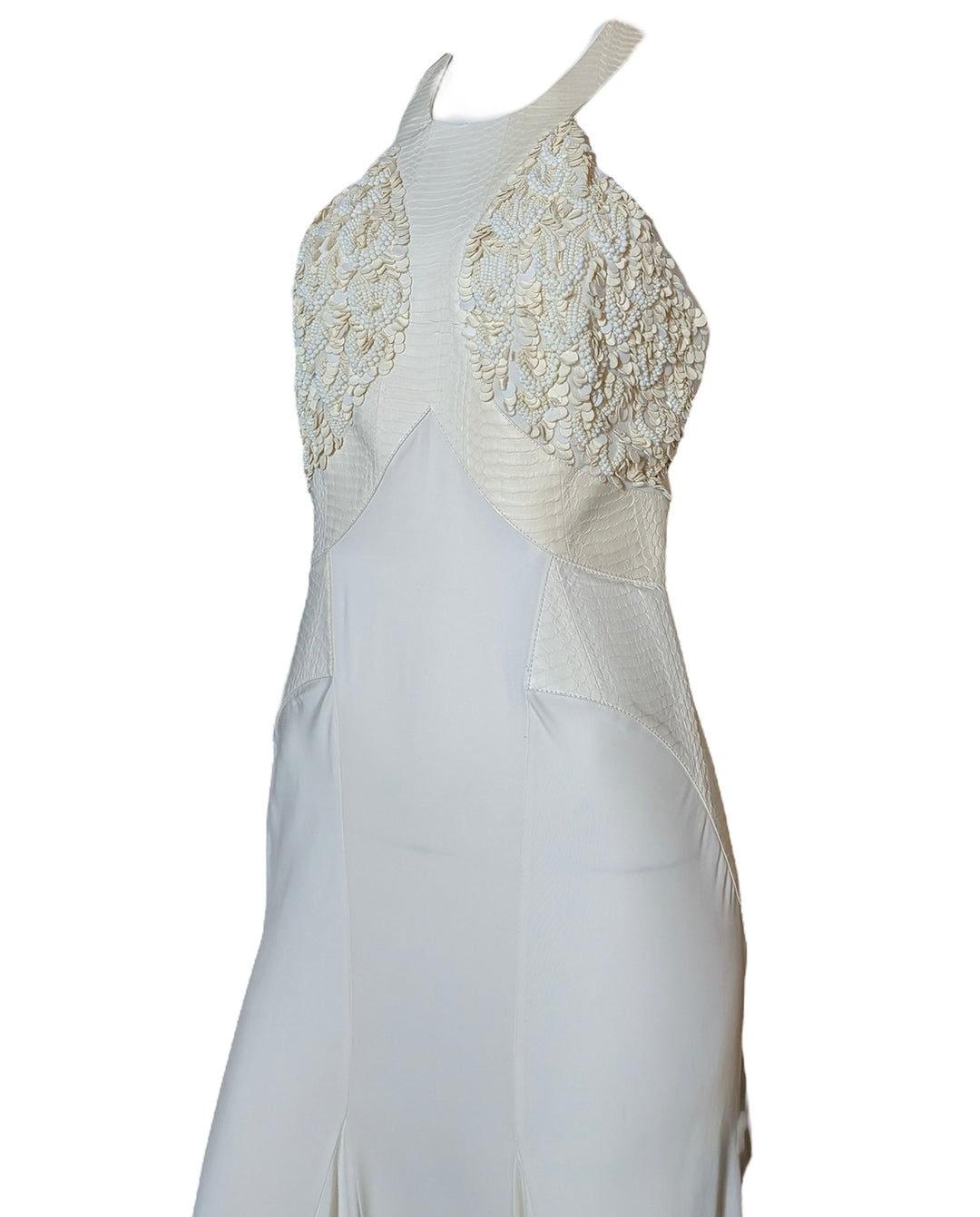 Roberto Cavalli 2010s Beaded Wedding Gown with Snake Leather Panels
