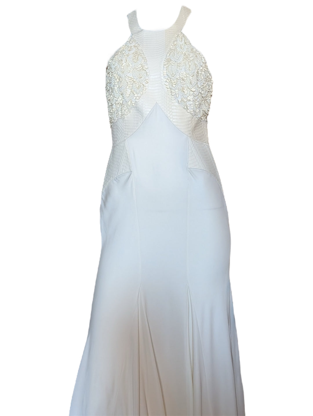 Roberto Cavalli 2010s Beaded Wedding Gown with Snake Leather Panels