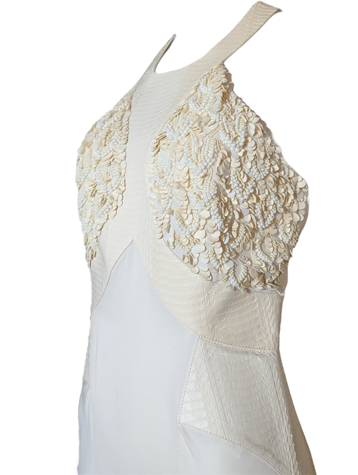 Roberto Cavalli 2010s Beaded Wedding Gown with Snake Leather Panels
