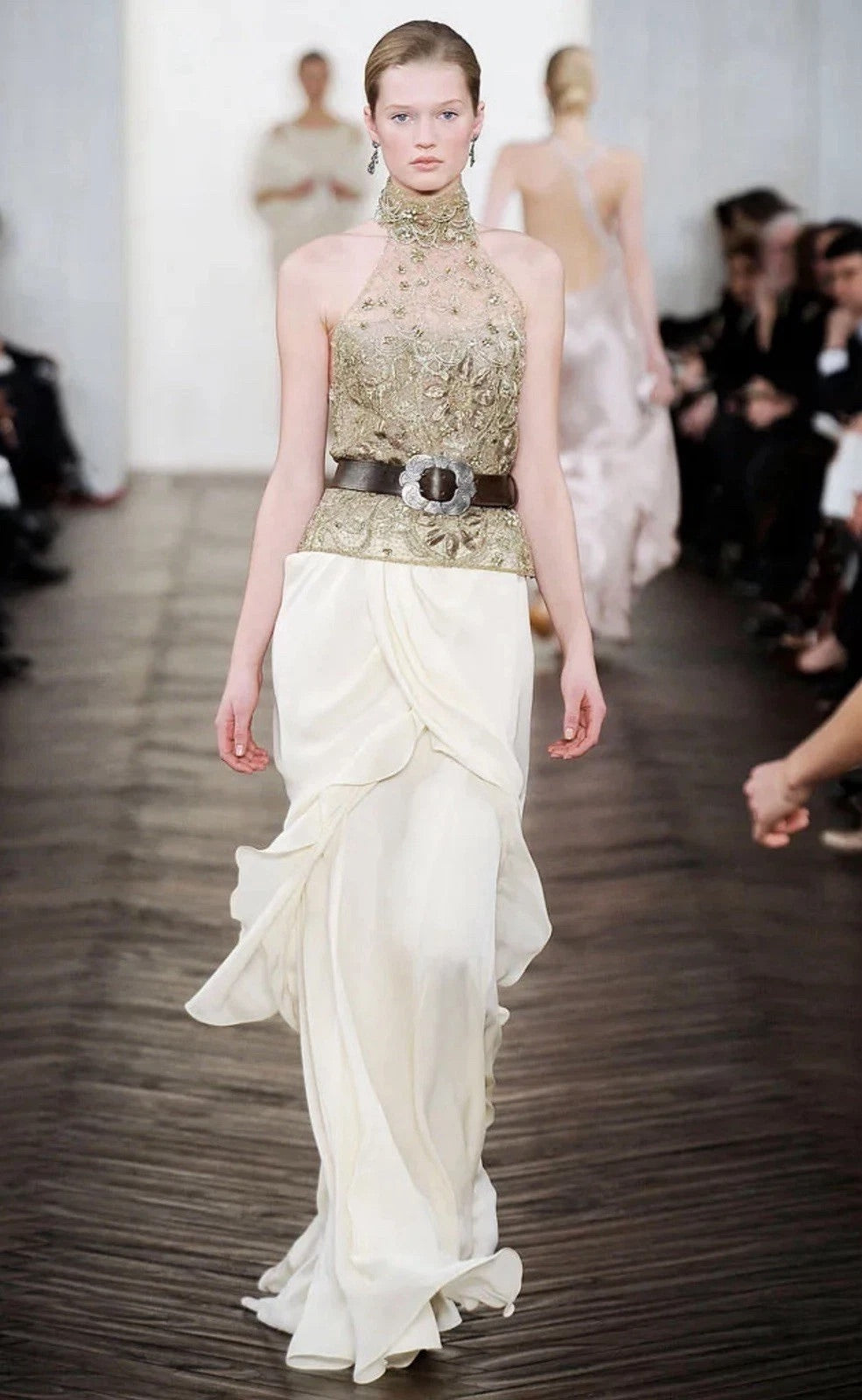 Ralph Lauren Fall 2009 Runway Beaded Lace Top & Silk Waterfall Skirt Set – Vintage Couture Bridal Ensemble, Apparel & Accessories, Ralph Lauren Collection, RERACKED