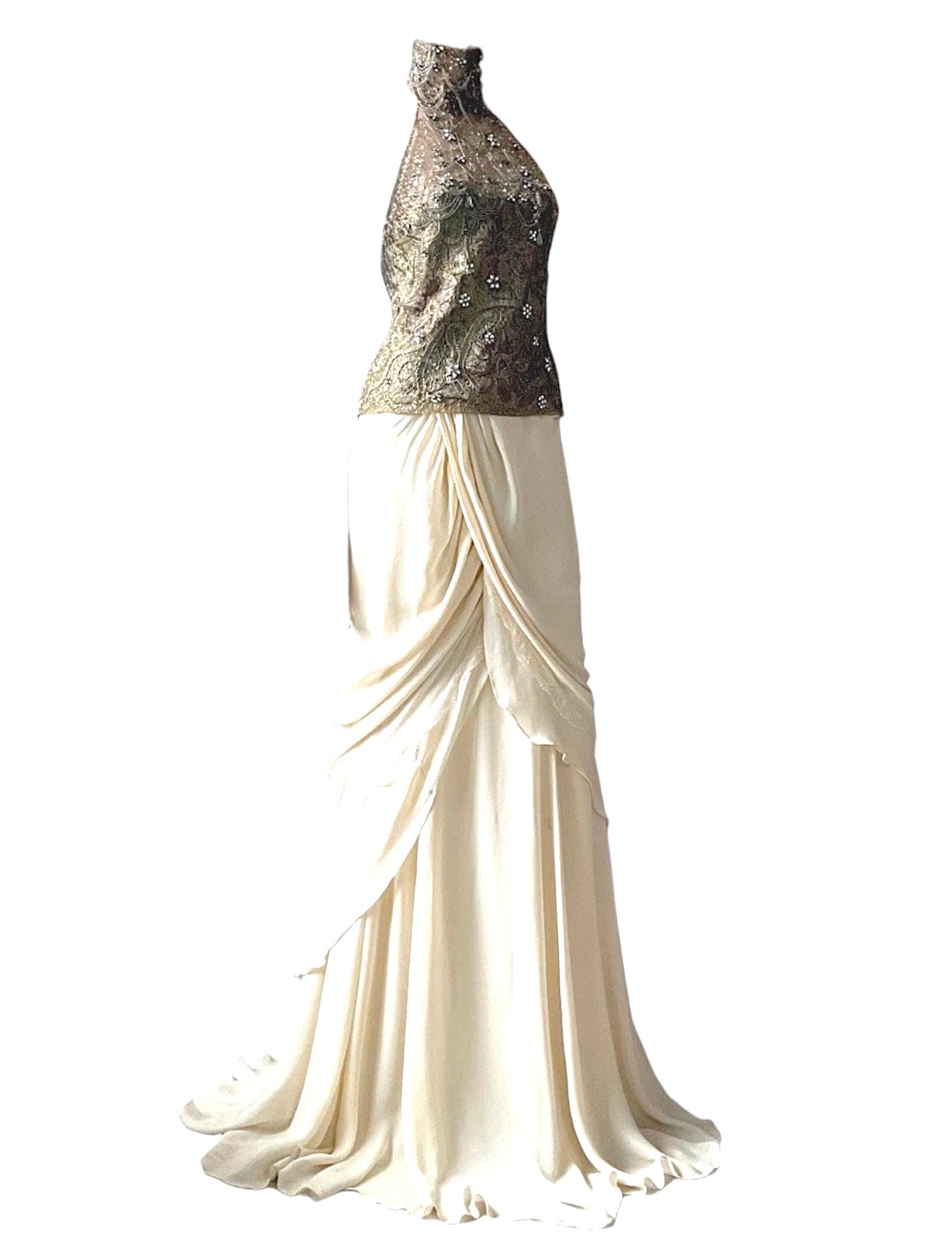 Ralph Lauren Fall 2009 Runway Beaded Lace Top & Silk Waterfall Skirt Set – Vintage Couture Bridal Ensemble, Apparel & Accessories, Ralph Lauren Collection, RERACKED