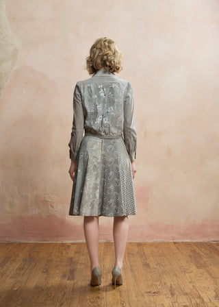 Look 03 — Grey Paisley-Print Suede Shirt &amp; Skirt
