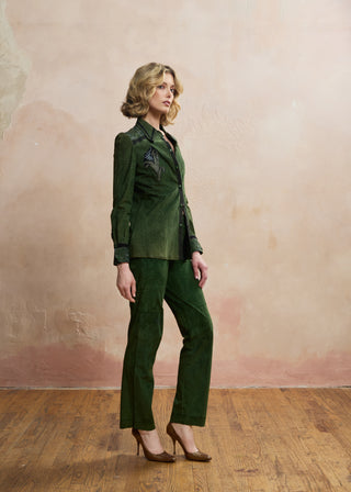 Look 04 — Forest Green Dotted Suede Shirt Jacket &amp; Trousers