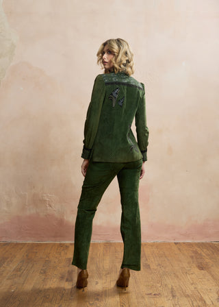 Look 04 — Forest Green Dotted Suede Shirt Jacket &amp; Trousers