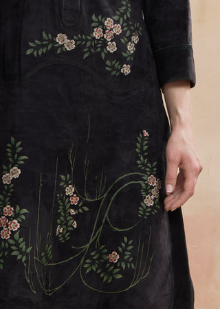 Look 05 — Blue Painted Suede Shirtdress, Blossom Vines