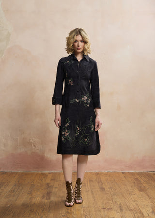 Look 05 — Blue Painted Suede Shirtdress, Blossom Vines