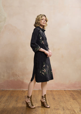 Look 05 — Blue Painted Suede Shirtdress, Blossom Vines
